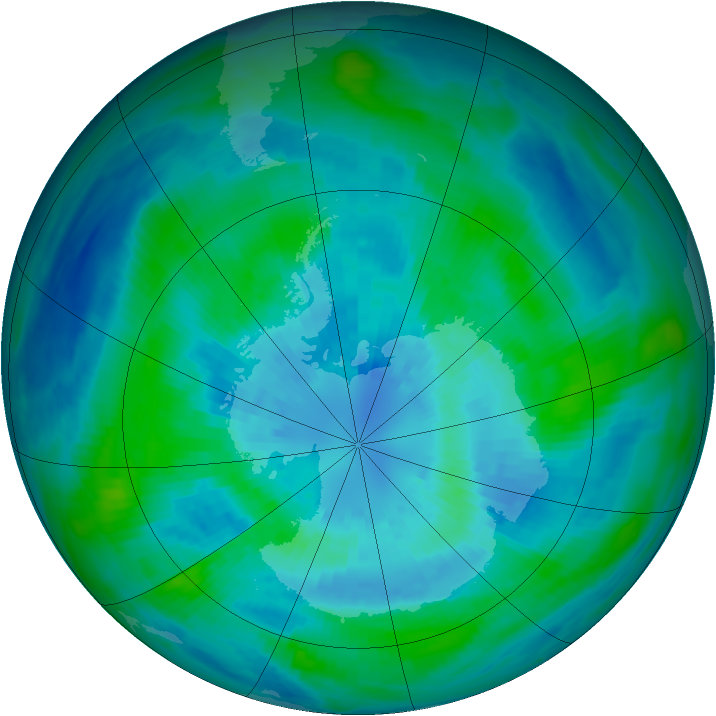 Antarctic ozone map for 27 March 1990